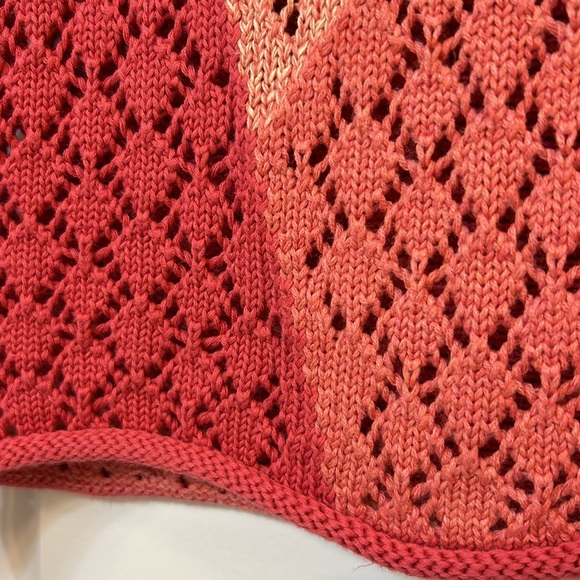 J Jill Color-Blocked Crocheted Orange Peach Cardigan Sweater Cotton Linen Blend - Picture 12 of 12